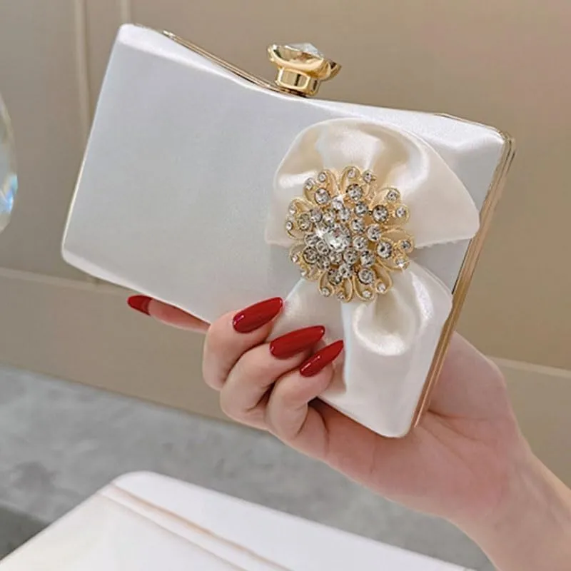 White Satin Evening Bag French Versatile Clutch Purses