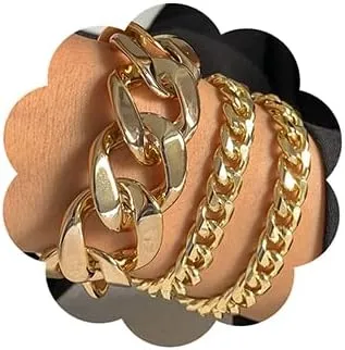 Wiwpar Boho Layered Chunky Bracelets Fashion Layered Link Chain Bracelets Set Adjustable for Women (Gold)