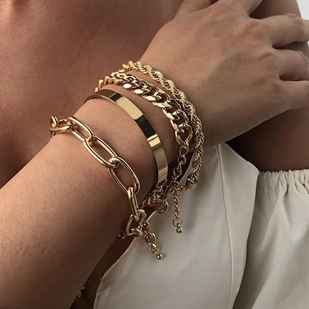 Wiwpar Dainty Layered Bracelets for Women Layered Chain Bracelets Cute Charm Bangle Link Bracelet Set