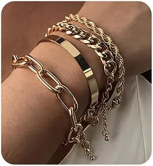 Wiwpar Dainty Layered Bracelets for Women Layered Chain Bracelets Cute Charm Bangle Link Bracelet Set