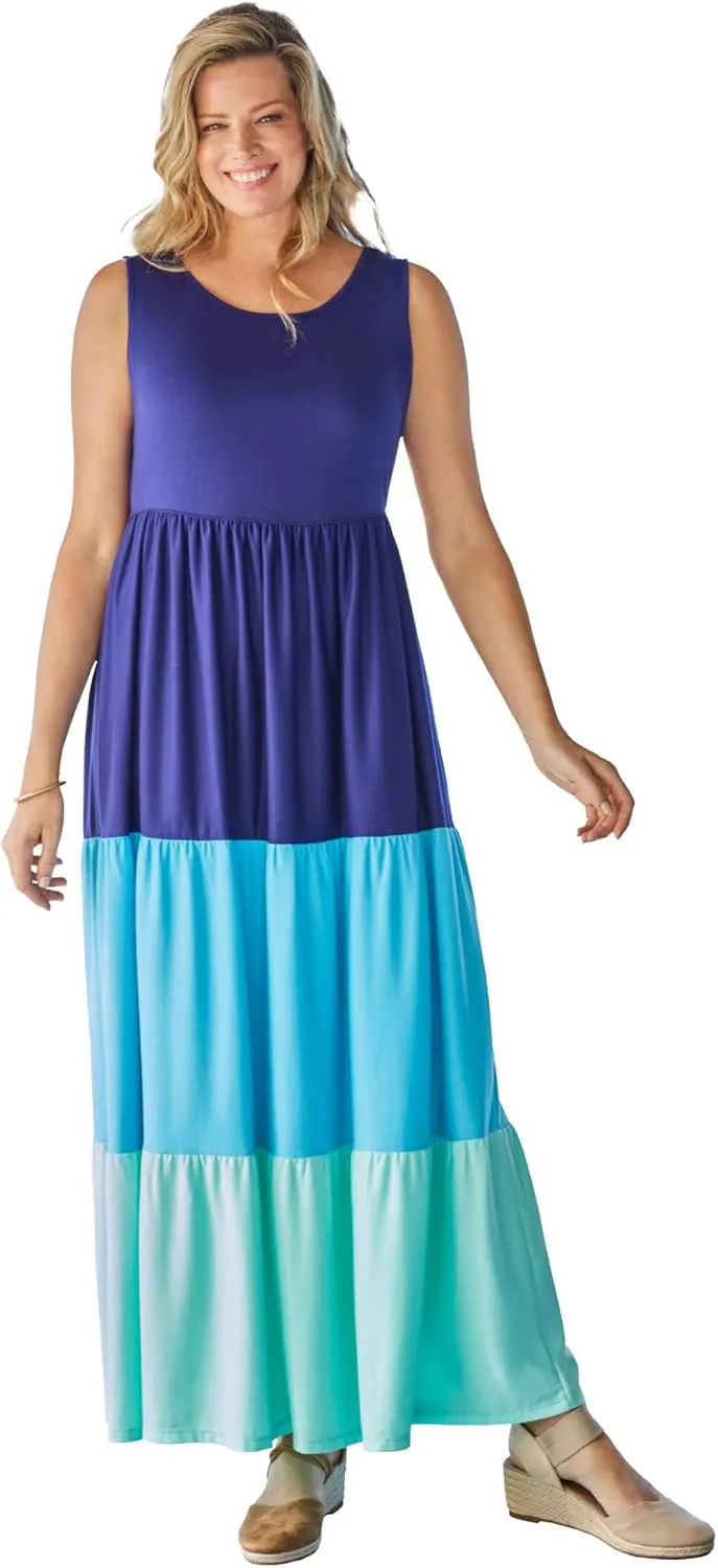 Woman Within Plus Size Colorblock Tiered Dress