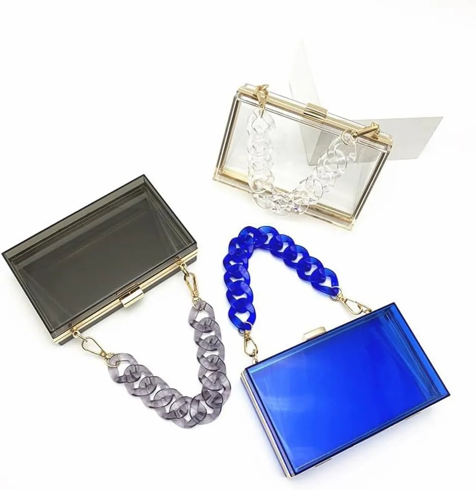 Women Acrylic Purse Clear Clutch See Through Handbags Transparent Purse Vintage Evening Bags Banquet Handbag Going Out Blue