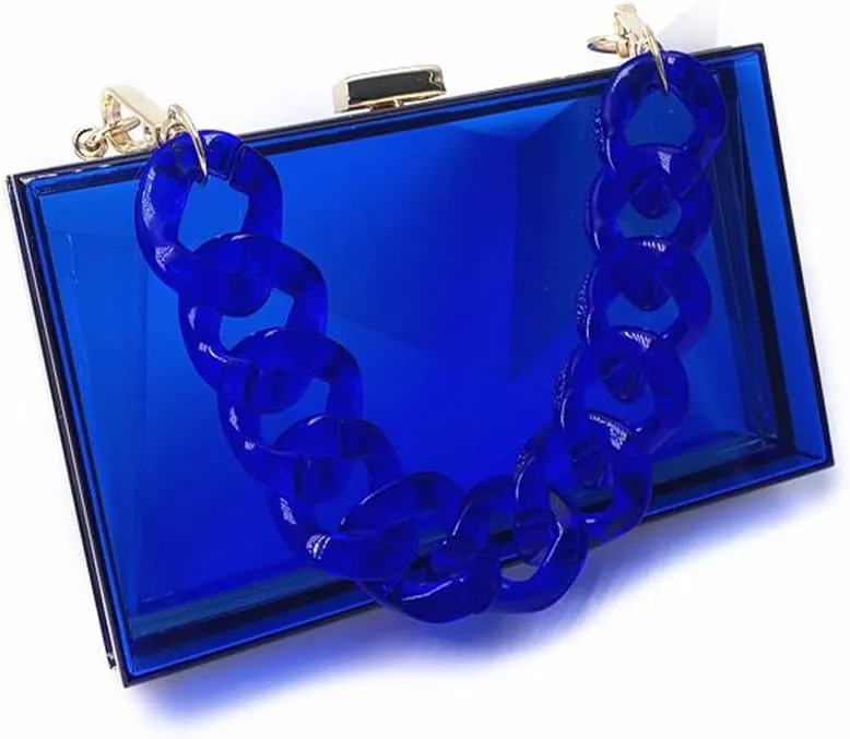 Women Acrylic Purse Clear Clutch See Through Handbags Transparent Purse Vintage Evening Bags Banquet Handbag Going Out Blue