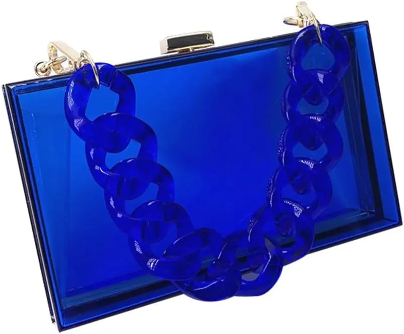 Women Acrylic Purse Clear Clutch See Through Handbags Transparent Purse Vintage Evening Bags Banquet Handbag Going Out Blue