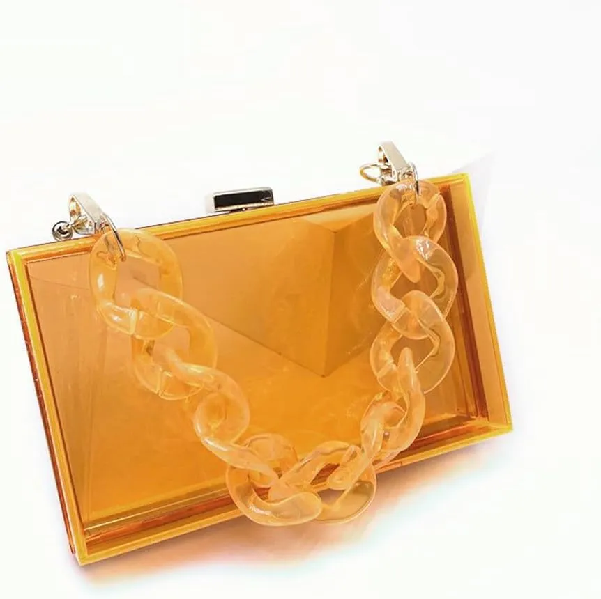 Women Acrylic Purse Clear Clutch See Through Handbags Transparent Purse Vintage Evening Bags Banquet Handbag Going Out Orange