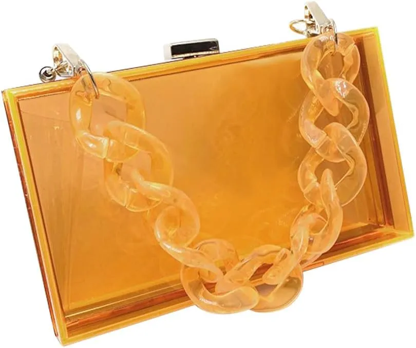 Women Acrylic Purse Clear Clutch See Through Handbags Transparent Purse Vintage Evening Bags Banquet Handbag Going Out Orange