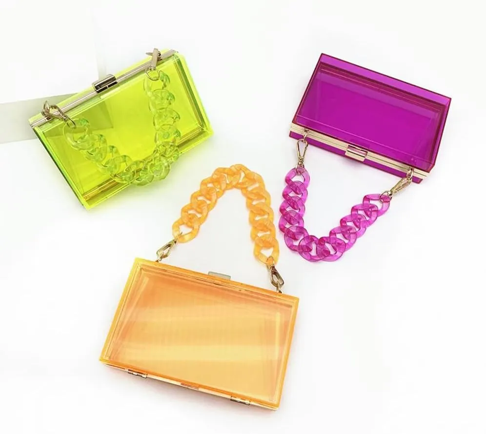 Women Acrylic Purse Clear Clutch See Through Handbags Transparent Purse Vintage Evening Bags Banquet Handbag Going Out Orange