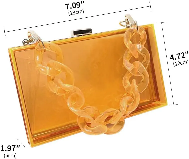 Women Acrylic Purse Clear Clutch See Through Handbags Transparent Purse Vintage Evening Bags Banquet Handbag Going Out Orange