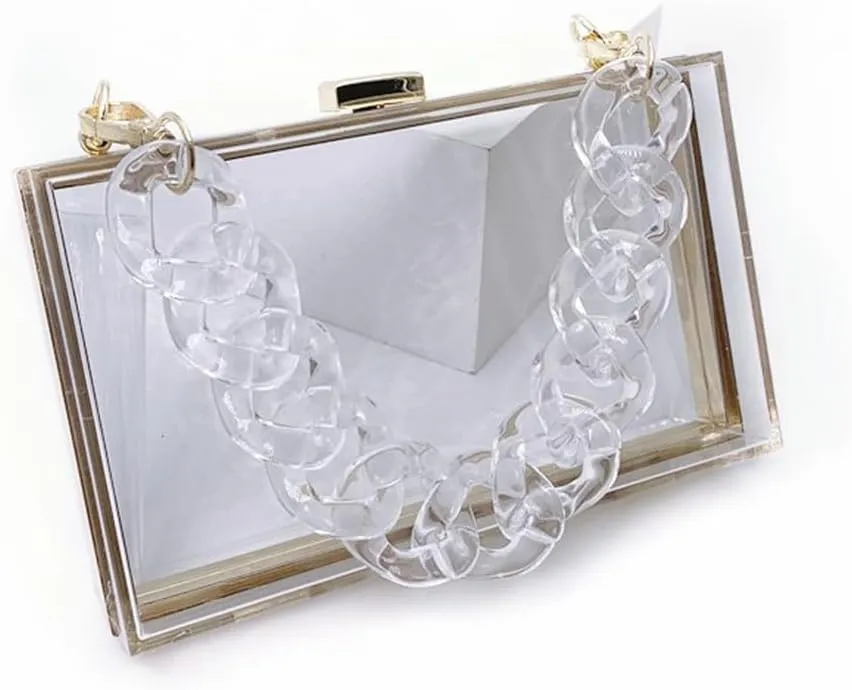 Women Acrylic Purse Clear Clutch See Through Handbags Transparent Purse Vintage Evening Bags Banquet Handbag Going Out White