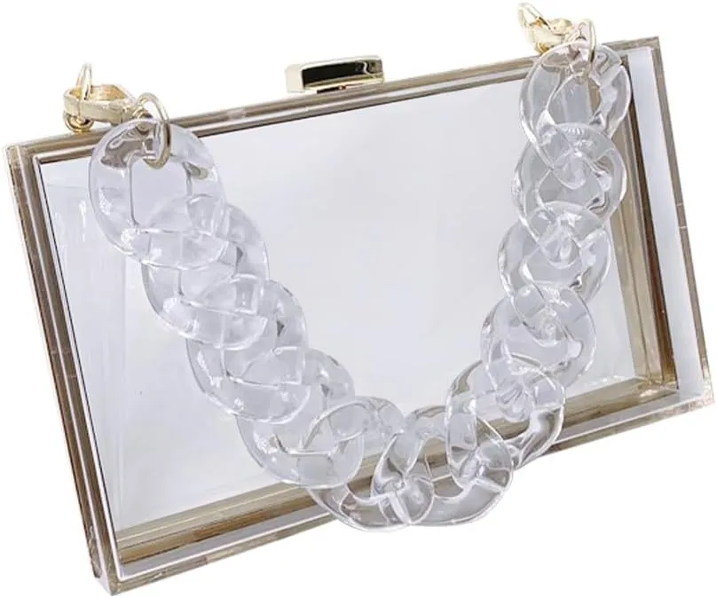 Women Acrylic Purse Clear Clutch See Through Handbags Transparent Purse Vintage Evening Bags Banquet Handbag Going Out White
