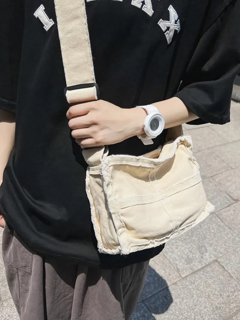 Women Canvas Shoulder Bag Vintage Small Messenger Retro Crossbody Bags Cute Zipper Purse Aesthetic Tote Bags