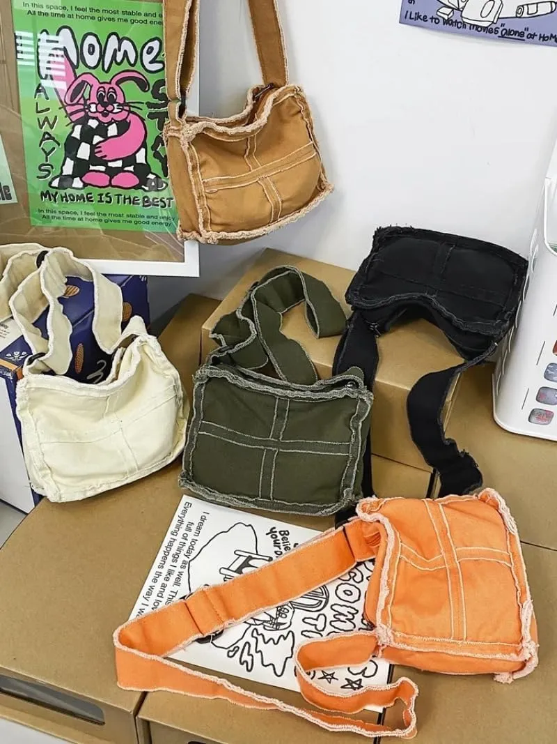 Women Canvas Shoulder Bag Vintage Small Messenger Retro Crossbody Bags Cute Zipper Purse Aesthetic Tote Bags