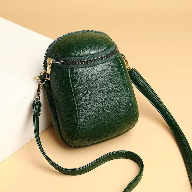Women Handbags Shoulder Bags, Satchel Tote Bag, Mini Phone Shoulder Bags For Women Vertical Pu Leather Round Crossbody Messenger Bag Female Handbag Purse Totes (Color : Green)