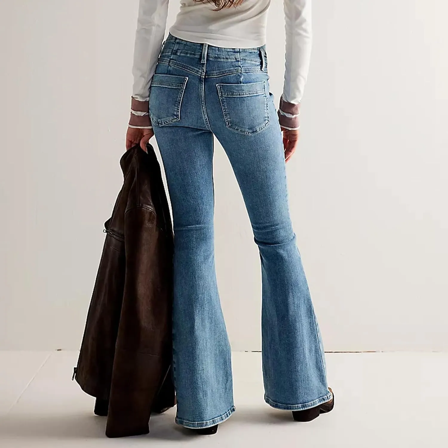 Women High Waist Velvet Flared Pants Y2k Vintage Slim Fit Palazzo Ribbed Bell Bottoms Trousers Cropped Pants