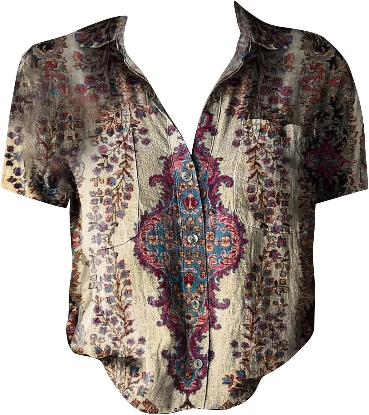 Women Linen Shirts Button Down Colorful Stripe Print V Neck Collared Tops Daily t Shirts Summer Shirts for Women 2025