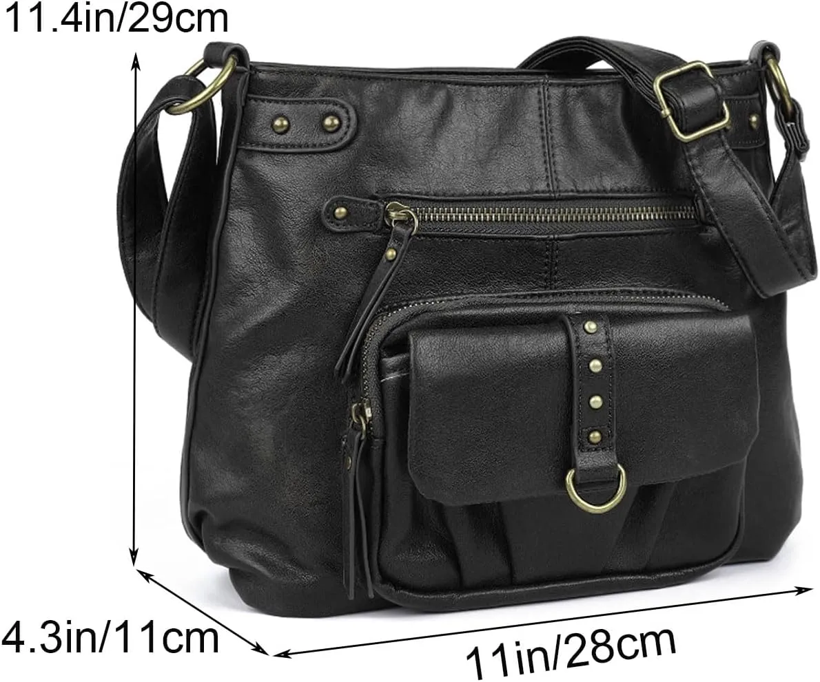 Women Shoulder Handbag Roomy Multiple Pockets Bag Ladies Crossbody Purse Fashion PU Leather Tote Satchel