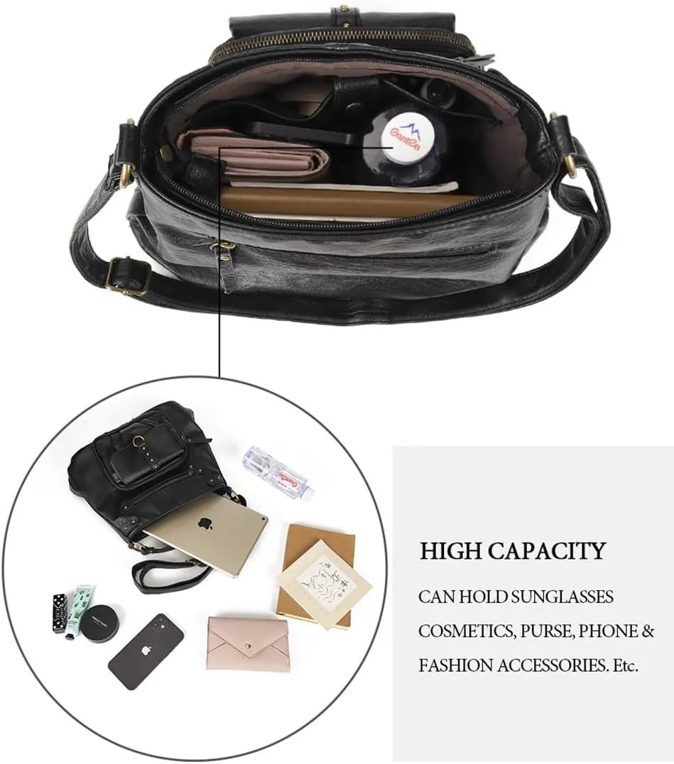 Women Shoulder Handbag Roomy Multiple Pockets Bag Ladies Crossbody Purse Fashion PU Leather Tote Satchel