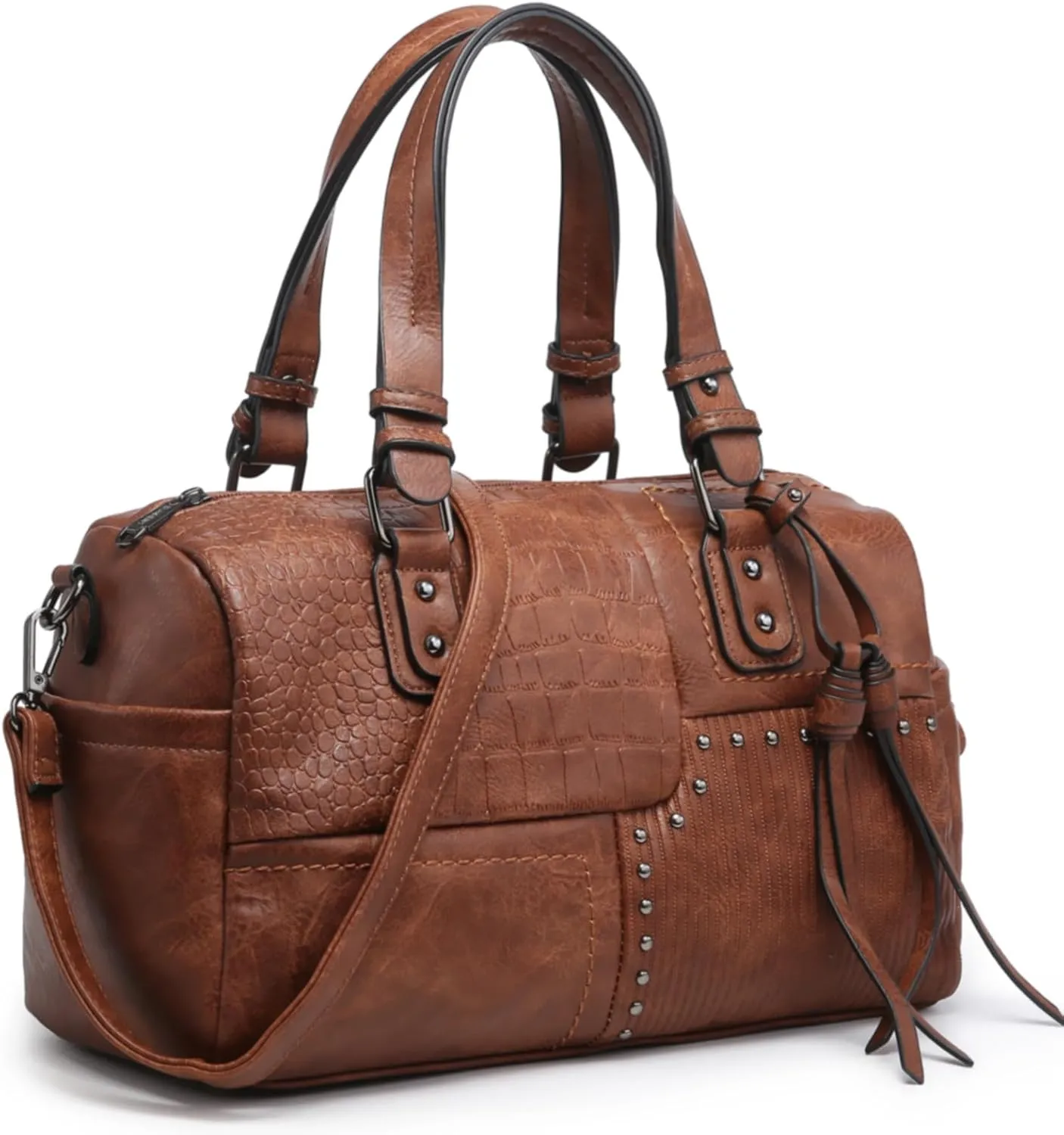Women Soft Vegan Leather Barrel Bags Large Hobo Top Handle Work Totes Satchel Handbags Shoulder Purse (Coffee)