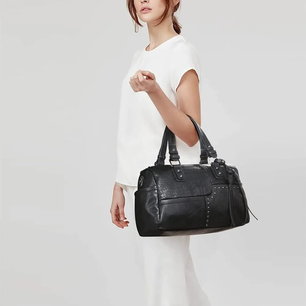Women Soft Vegan Leather Barrel Bags Large Hobo Top Handle Work Totes Satchel Handbags Shoulder Purse (Coffee)