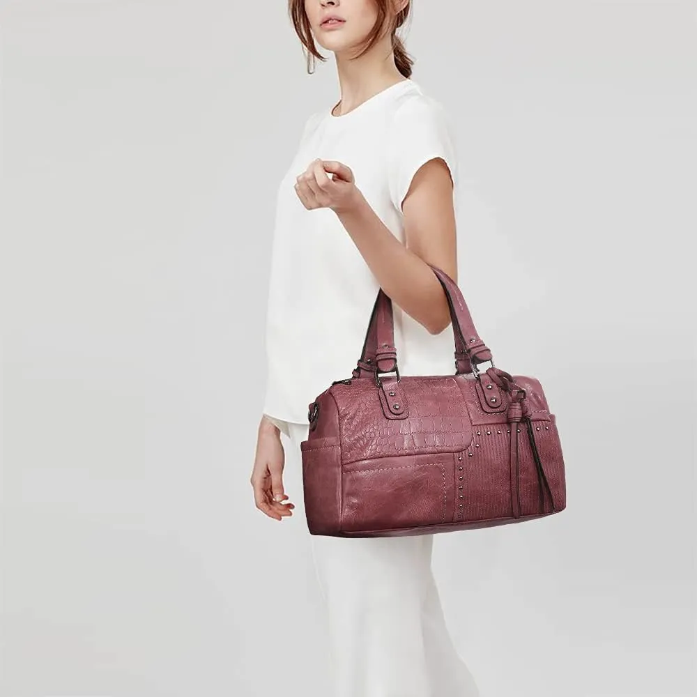 Women Soft Vegan Leather Barrel Bags Large Hobo Top Handle Work Totes Satchel Handbags Shoulder Purse (Coffee)