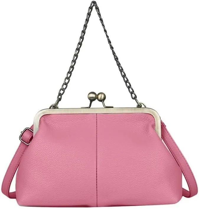 Women Tote Handbag Classical Retro Shoulder Bag Chain Strap Leather Kiss Lock Satchel Clutch Work Shopper Crossbody Bag
