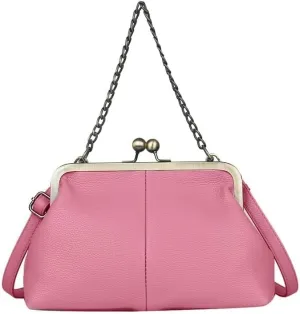 Women Tote Handbag Classical Retro Shoulder Bag Chain Strap Leather Kiss Lock Satchel Clutch Work Shopper Crossbody Bag