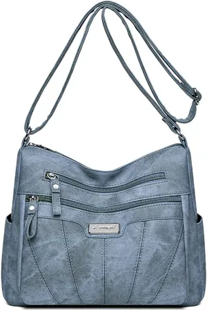 Women Zipper Shoulder Bag Multiple Pockets Ladies Crossbody Purse Leather Tote Roomy Top Handle Satchel