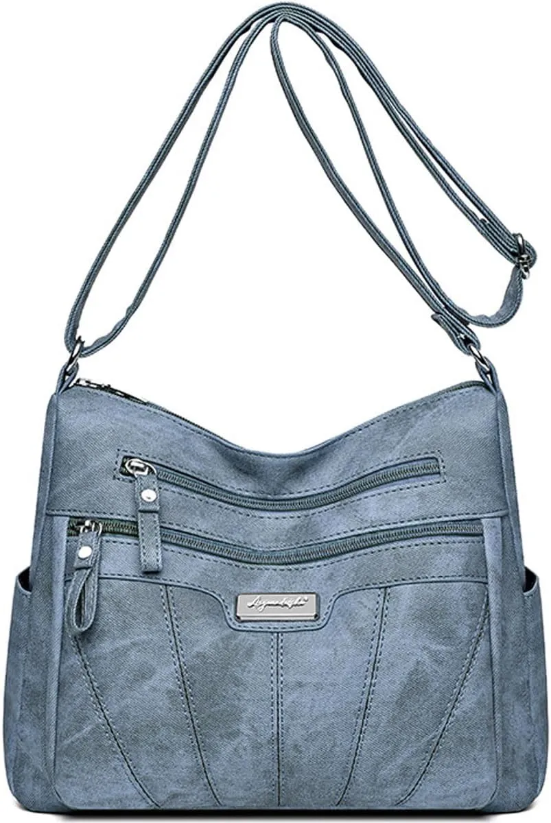 Women Zipper Shoulder Bag Multiple Pockets Ladies Crossbody Purse Leather Tote Roomy Top Handle Satchel