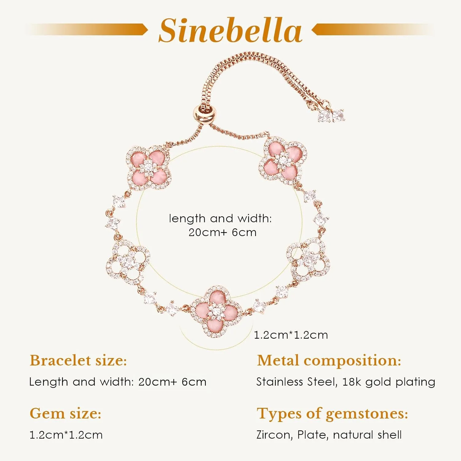 Women's 18K Gold Plated Clover Bracelet with Natural Shell - Four Leaf Lucky Charm Dainty Link Bracelets Jewelry for Women, Trendy Birthday/Mother's Day Gift