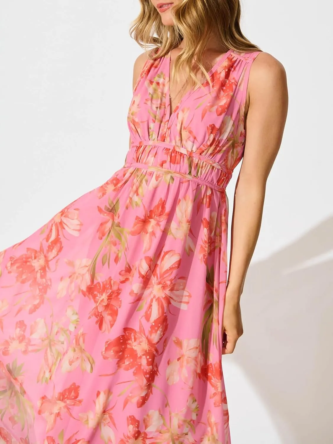 Womens 2025 Summer Sleeveless V Neck Boho Long Dress Floral Print Beach Maxi Sundresses