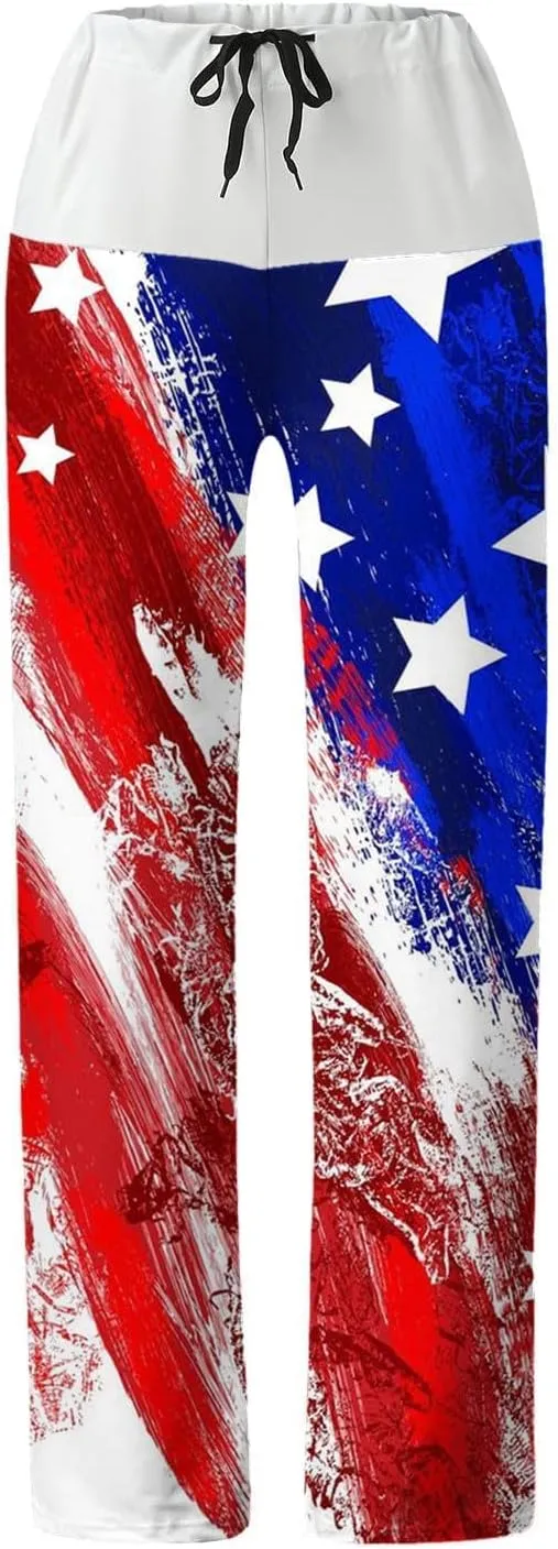 Women's Baggy Pants Independence Day Printed Y2K Streetwear Athletic Casual Pants Plus Summer Fashion Wide Leg Trouser