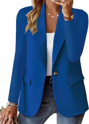 Womens Blazers Casual One Button Blazer Dressy Suit Jackets Long Sleeve Open Front Blazer with Pockets Fall Outfits