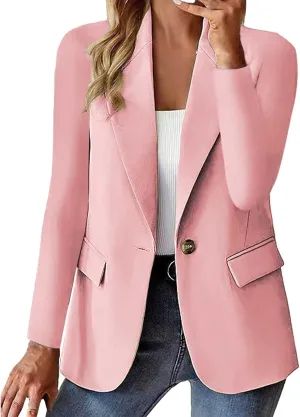 Womens Blazers Casual One Button Blazer Dressy Suit Jackets Long Sleeve Open Front Blazer with Pockets Fall Outfits
