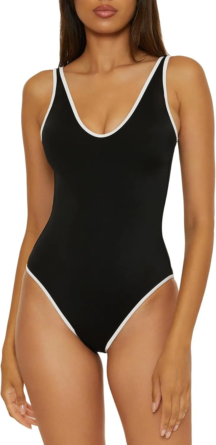 Women's Block Party One Piece Swimsuit, Scoop Neck, Adjustable, Bathing Suits