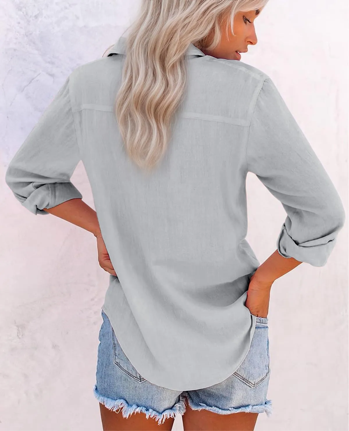 Womens Button Down Shirts Cotton Dress Shirts Oxford Shirts Long Sleeve Work Blouses Collared Tops Tunics with Pocket
