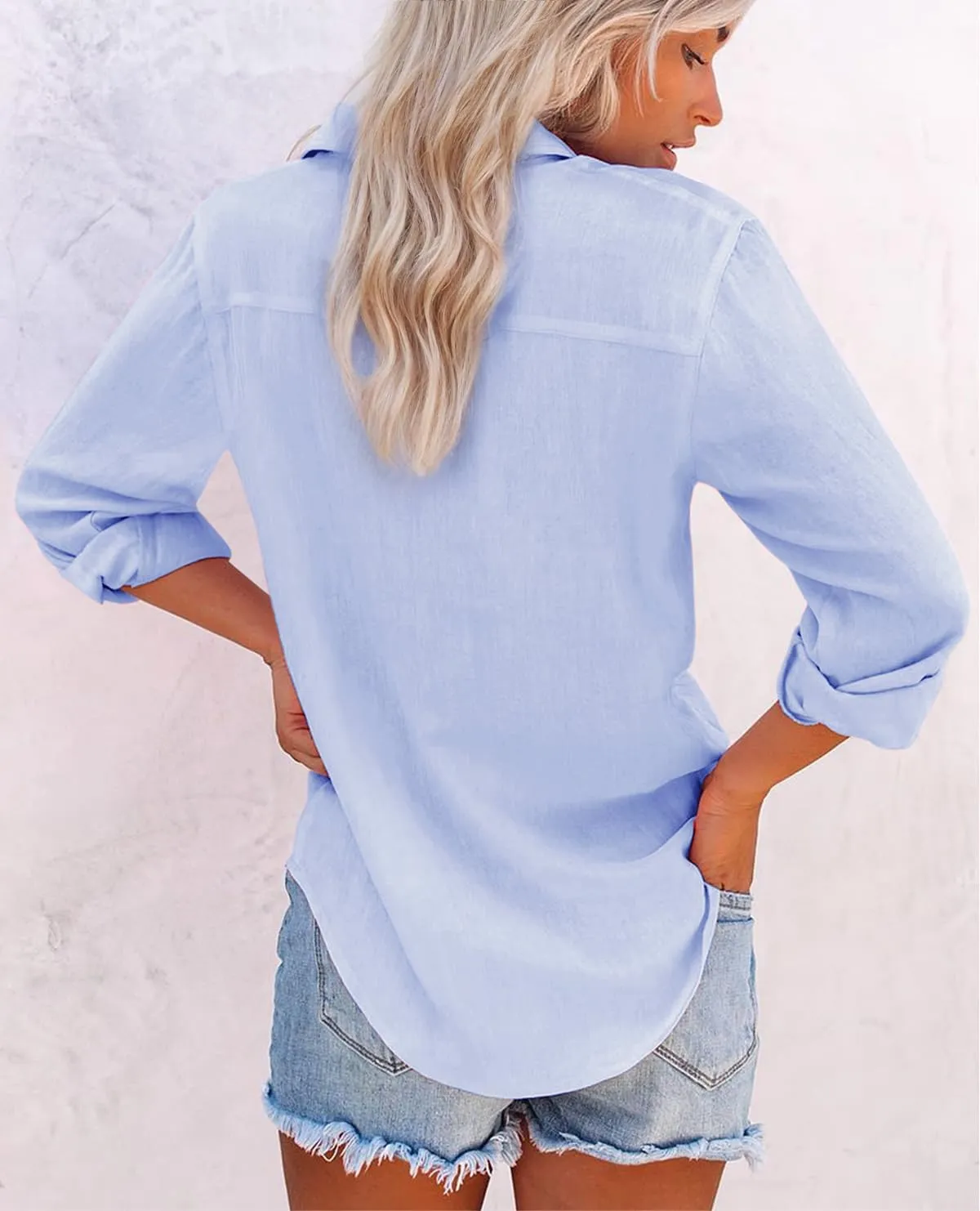Womens Button Down Shirts Cotton Dress Shirts Oxford Shirts Long Sleeve Work Blouses Collared Tops Tunics with Pocket