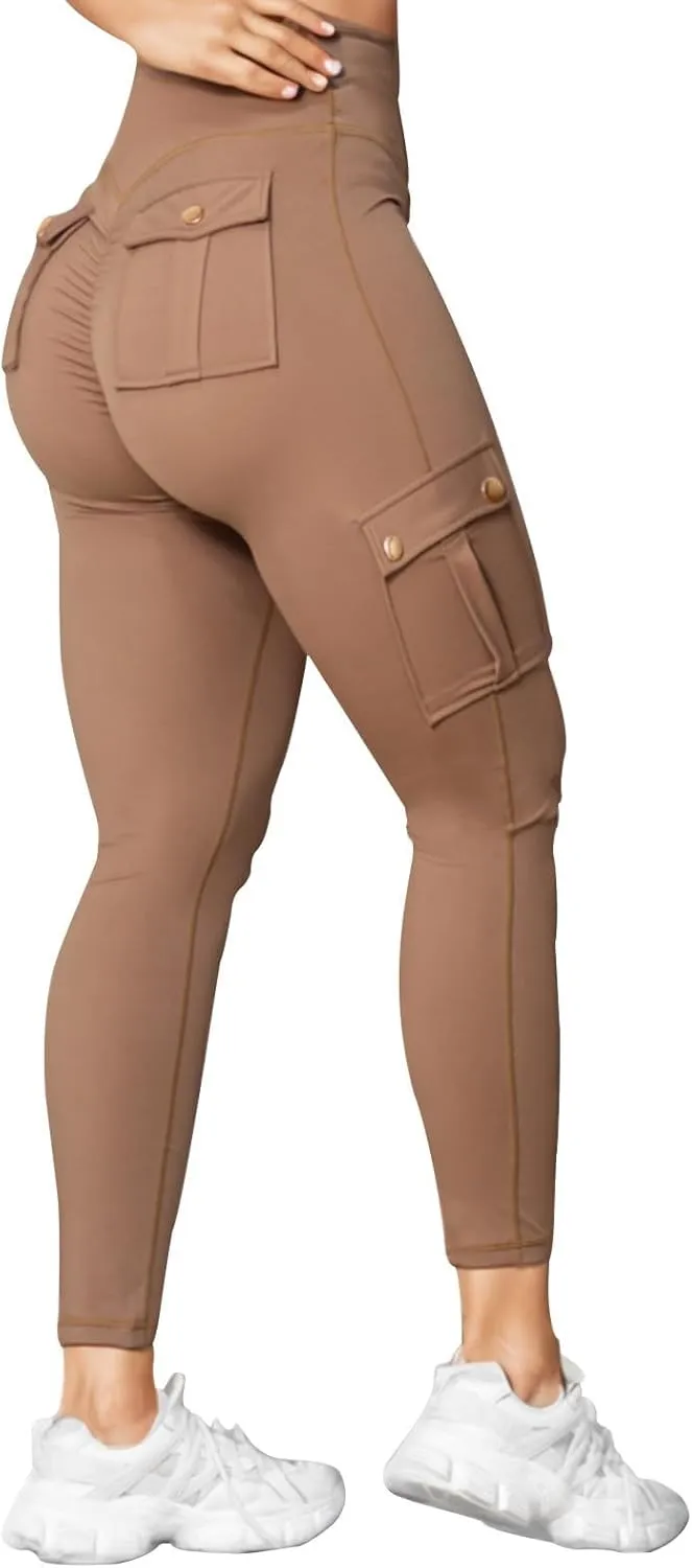 Womens Cargo Leggings High Waist Tummy Control Workout Yoga Pants Slim Fit Stretch Cargo Pants with Pockets 2025