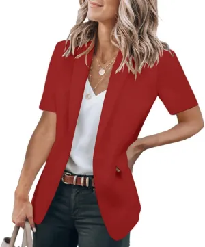 Womens Casual Blazers Open Front Short Sleeve Suit Lapel Jacket Work Office Suit Jackets Blazer with Pockets
