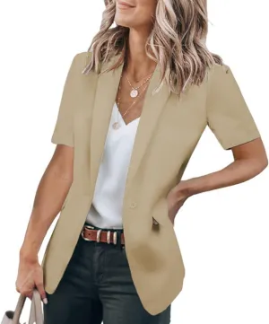 Womens Casual Blazers Open Front Short Sleeve Suit Lapel Jacket Work Office Suit Jackets Blazer with Pockets