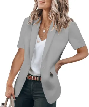 Womens Casual Blazers Open Front Short Sleeve Suit Lapel Jacket Work Office Suit Jackets Blazer with Pockets