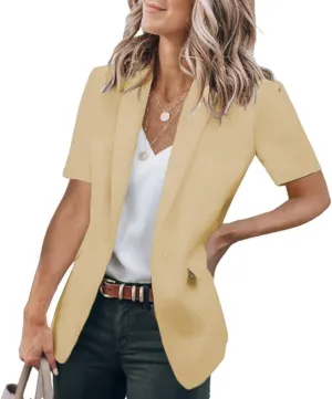 Womens Casual Blazers Open Front Short Sleeve Suit Lapel Jacket Work Office Suit Jackets Blazer with Pockets