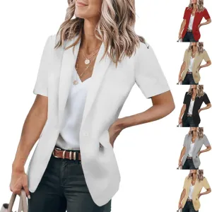 Womens Casual Blazers Open Front Short Sleeve Suit Lapel Jacket Work Office Suit Jackets Blazer with Pockets