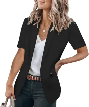 Womens Casual Blazers Open Front Short Sleeve Suit Lapel Jacket Work Office Suit Jackets Blazer with Pockets