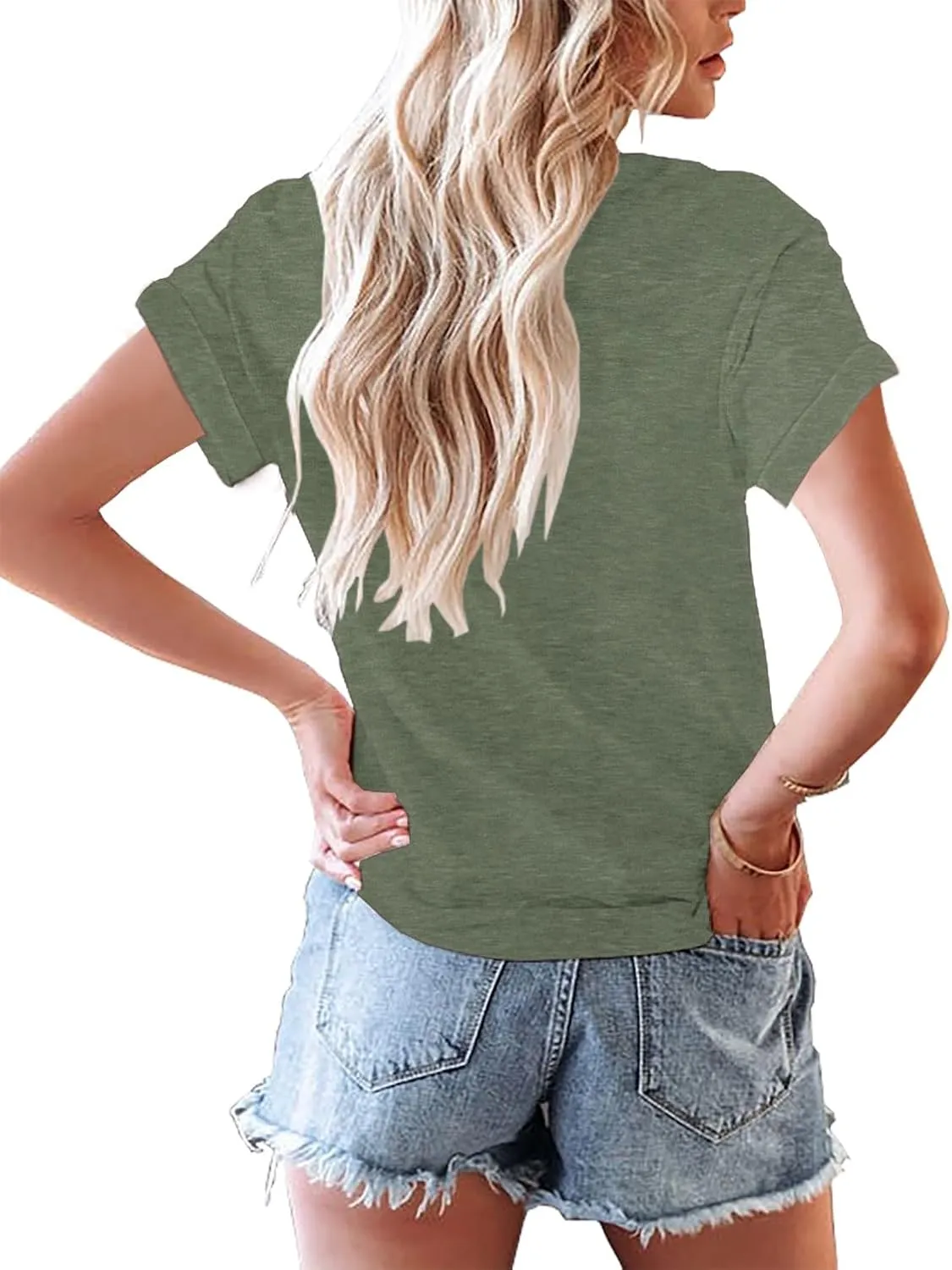 Women's Casual Short Sleeve T-Shirts Summer Basic Crew Neck Henley Shirts