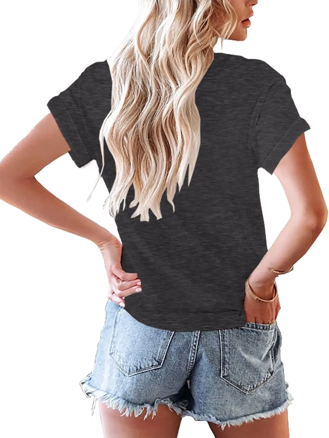 Women's Casual Short Sleeve T-Shirts Summer Basic Crew Neck Henley Shirts