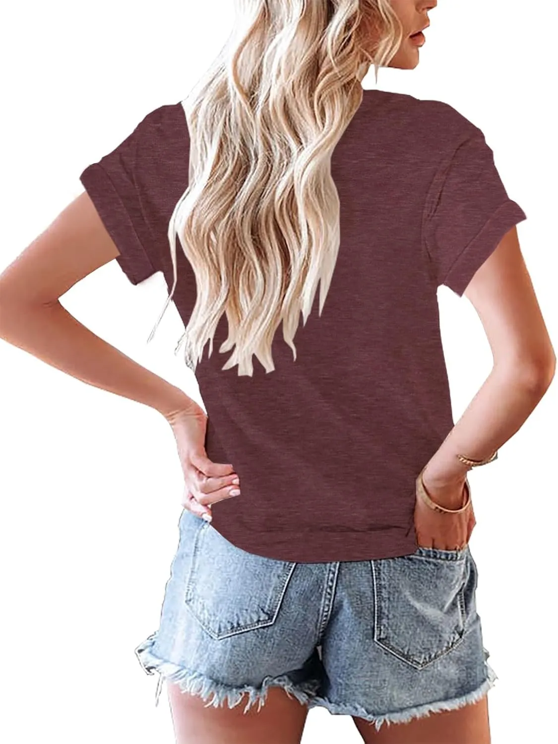 Women's Casual Short Sleeve T-Shirts Summer Basic Crew Neck Henley Shirts