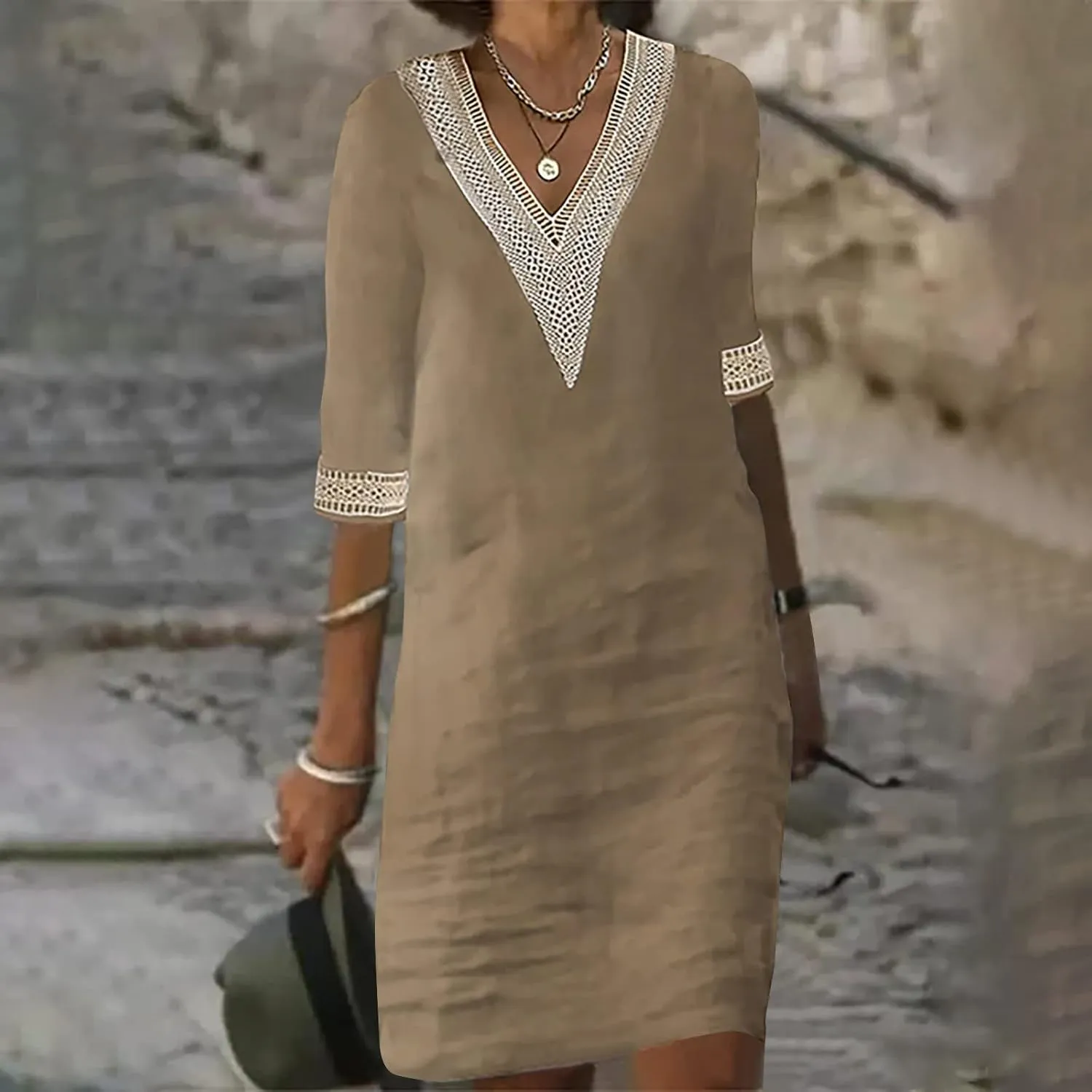 Women's Casual Summer Dresses Ruffle Sleeve V-Neck A-Line Party Dress Solid Color Spring Midi Sundress S-3XL