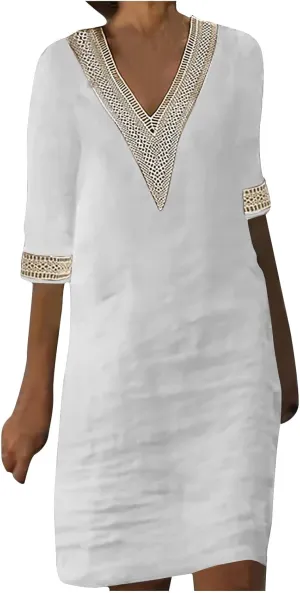 Women's Casual Summer Dresses Ruffle Sleeve V-Neck A-Line Party Dress Solid Color Spring Midi Sundress S-3XL