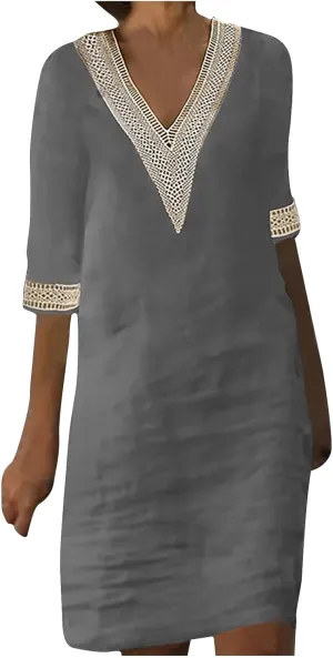 Women's Casual Summer Dresses Ruffle Sleeve V-Neck A-Line Party Dress Solid Color Spring Midi Sundress S-3XL