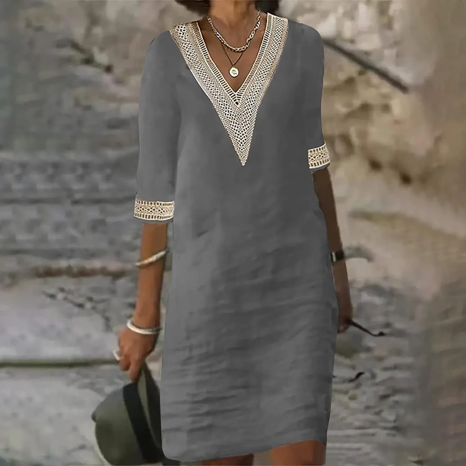Women's Casual Summer Dresses Ruffle Sleeve V-Neck A-Line Party Dress Solid Color Spring Midi Sundress S-3XL